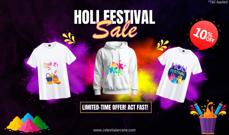 🎨 Holi Sale at Celestial Arcane – Add Color to Your Style! 👕🔥