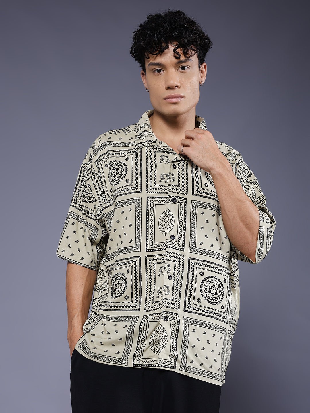 Mens Half Sleeve Casual Shirt  – Beige