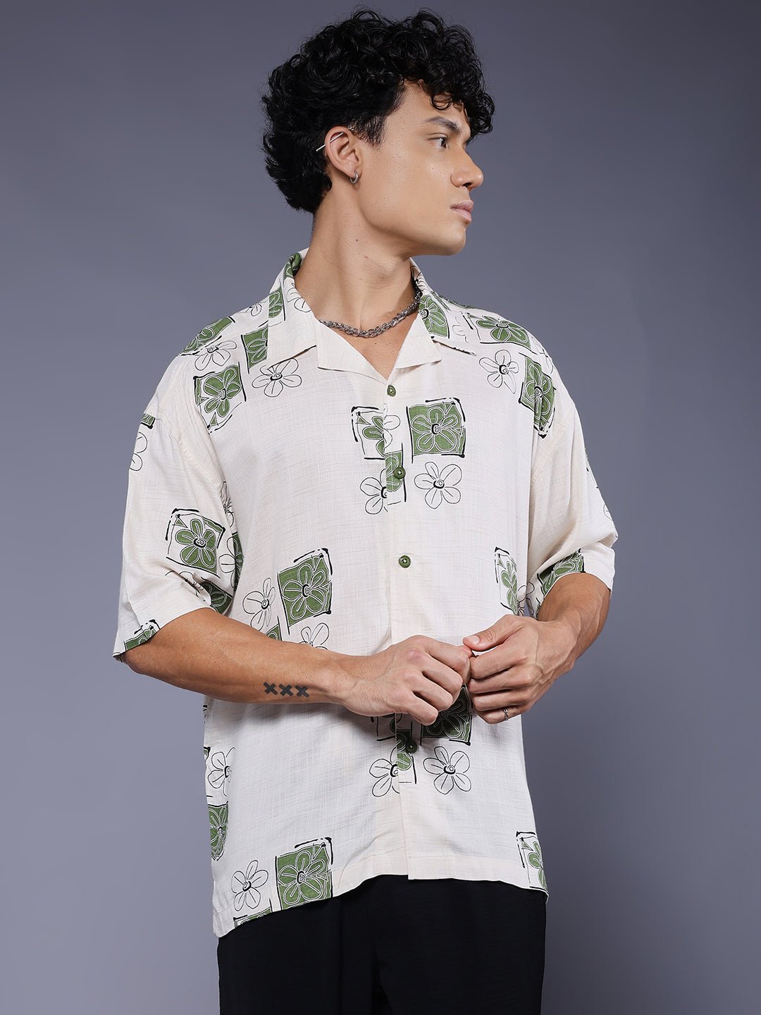 Mens Half Sleeve Casual Shirt  – Off White