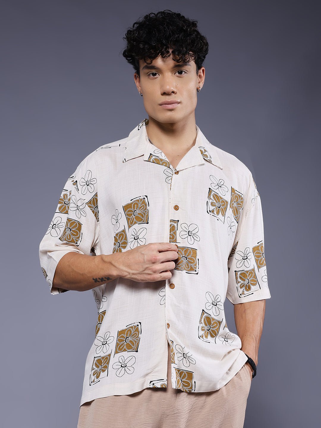 Mens Half Sleeve Casual Shirt  – Brown