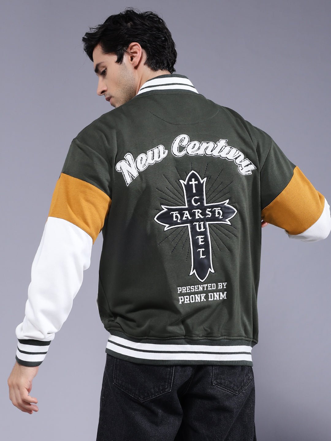 New Century Men Embroidered Varsity Bomber Jacket