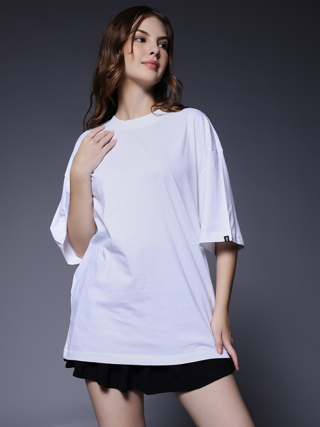 Solid Women Oversized T-Shirt - White