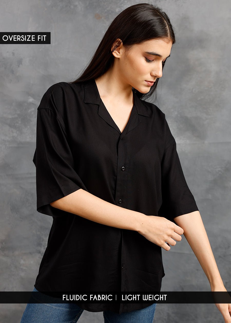 Solid Womens Fluidic Oversized Shirt Black