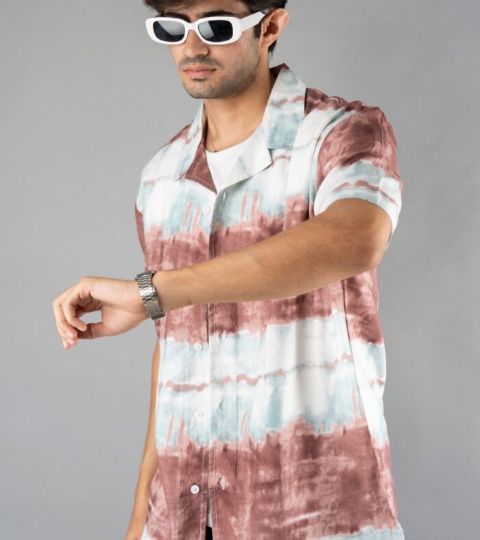 Mens Cuban Collar Printed Casual Shirt