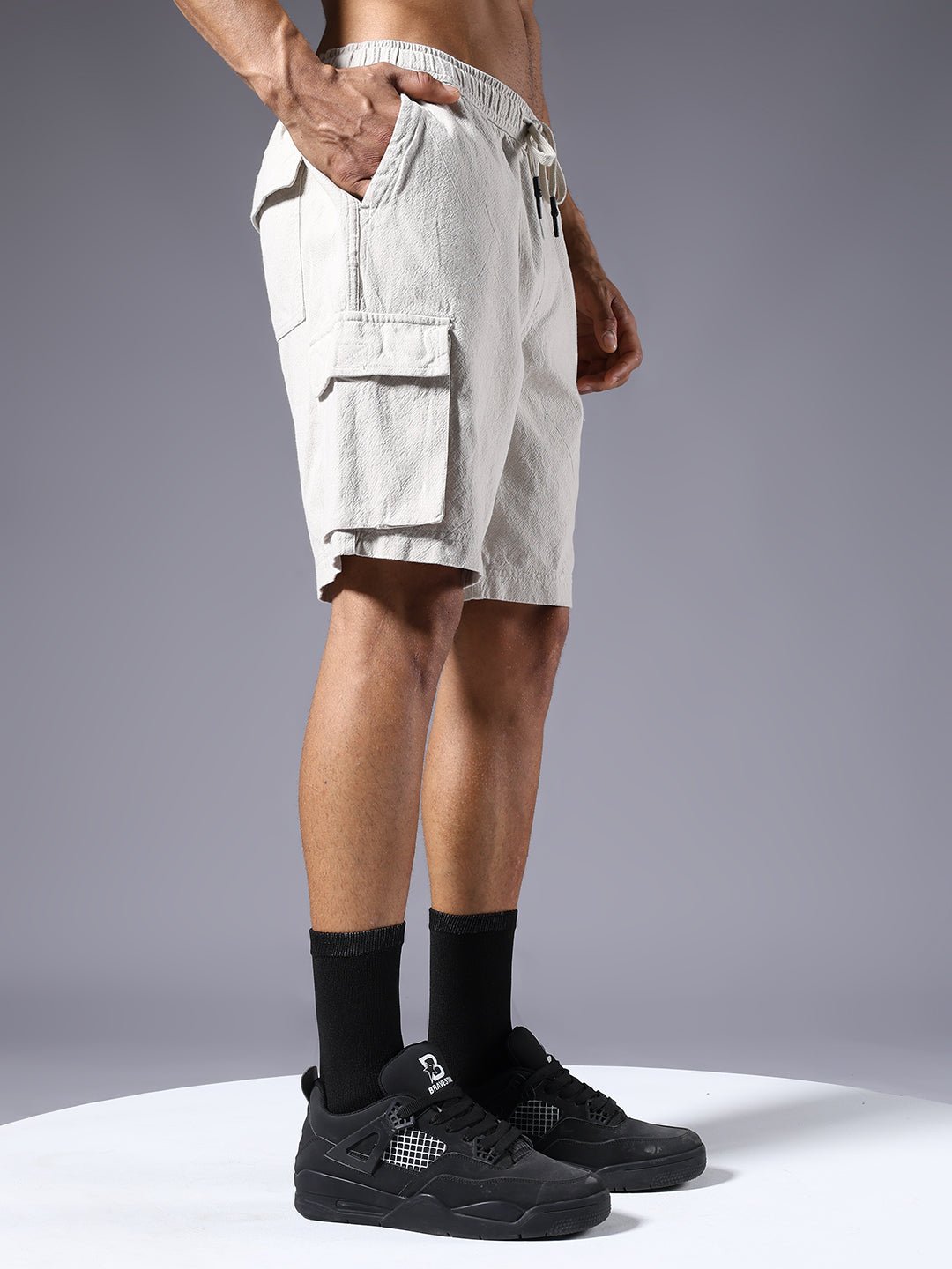 Men Utility Shorts - Beige