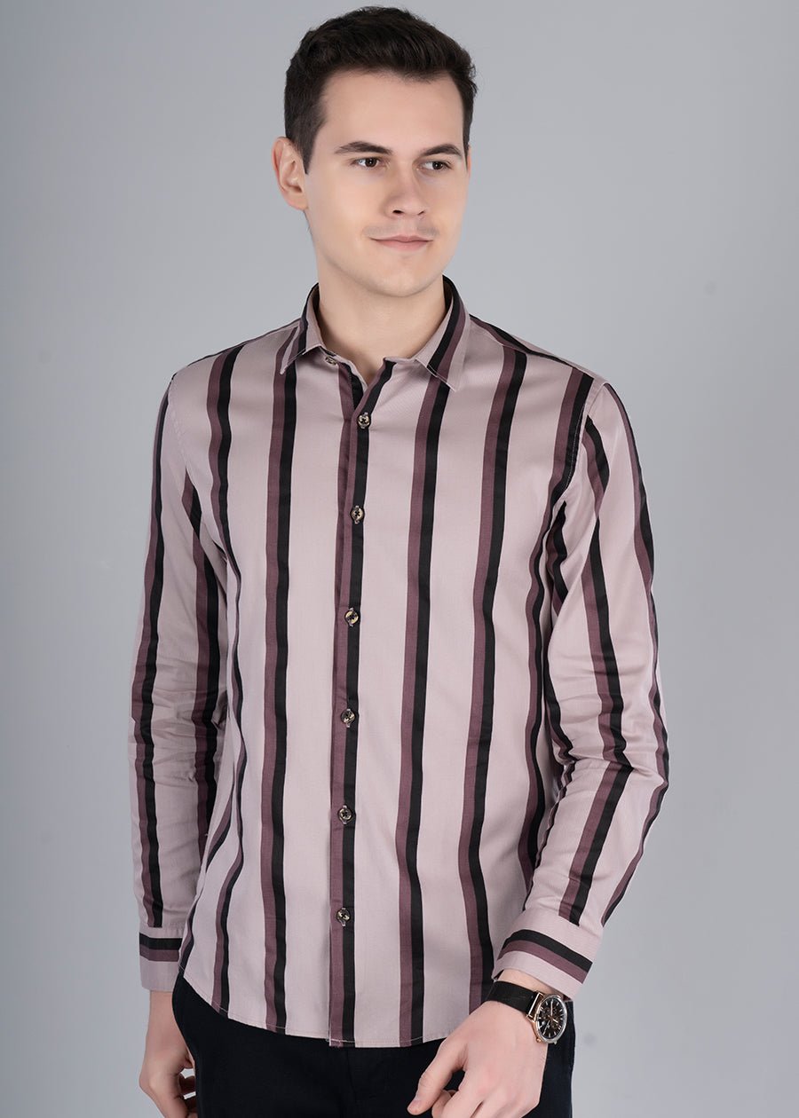 Band Stripe Mens Maroon Shirt