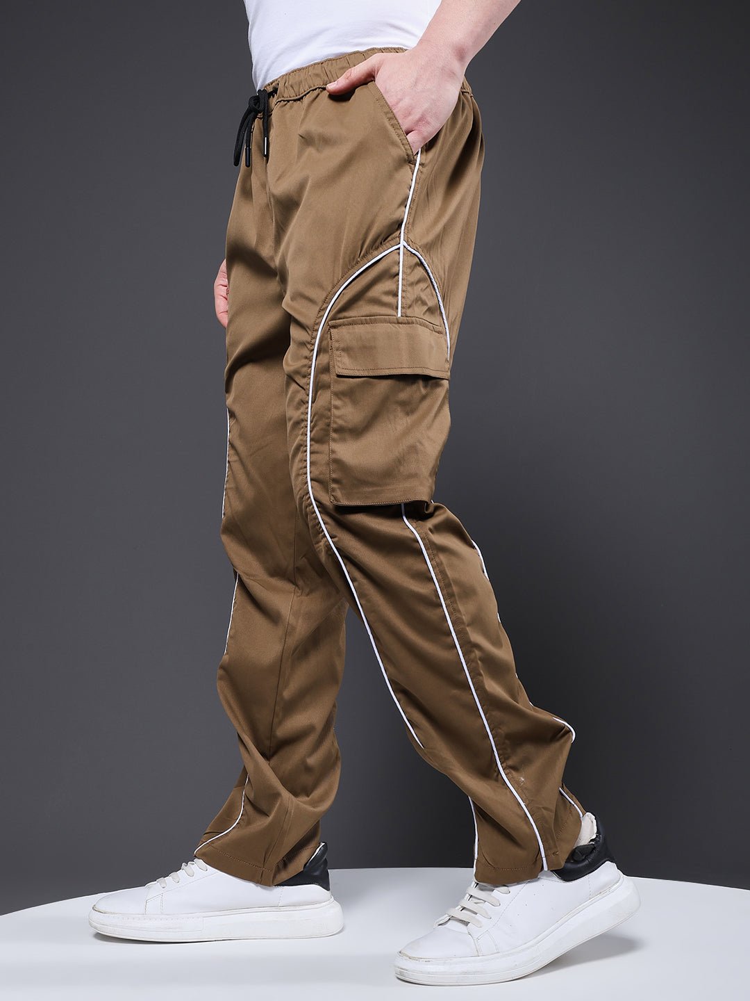 Men Utility Stripes Cargo - Khaki