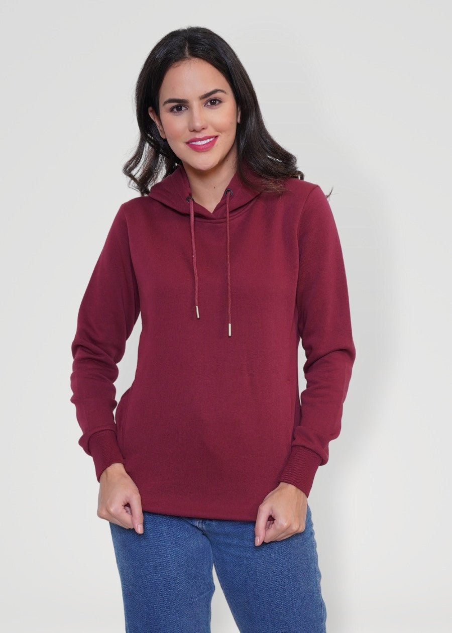 Wine Solid Hoodie Sweatshirt For Women