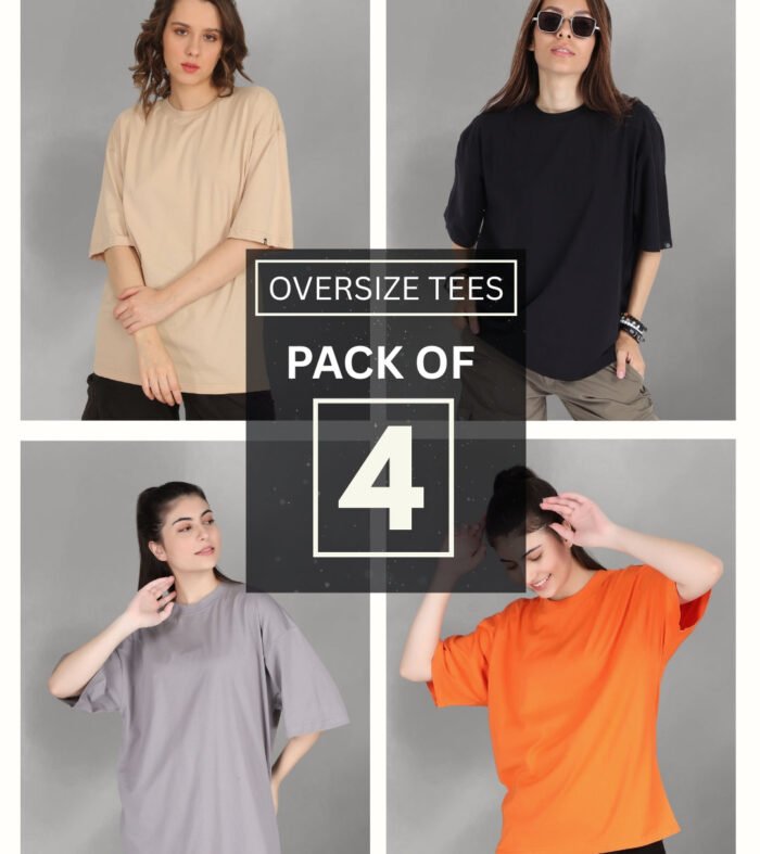 Solid Oversized T-Shirt Women Combo - Pack of 4