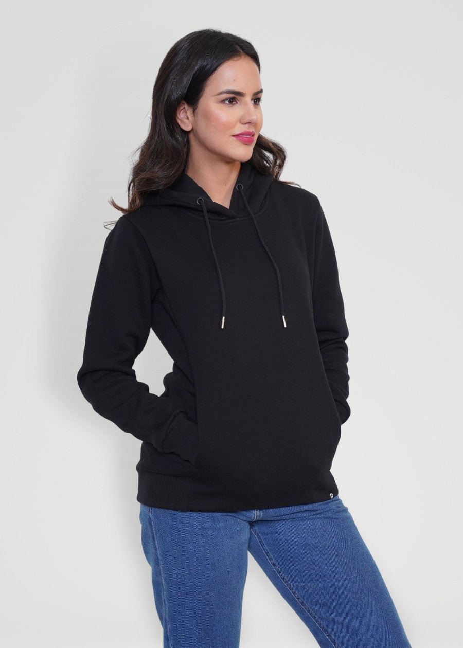 Women Fleece Hoodie Sweatshirt | Black