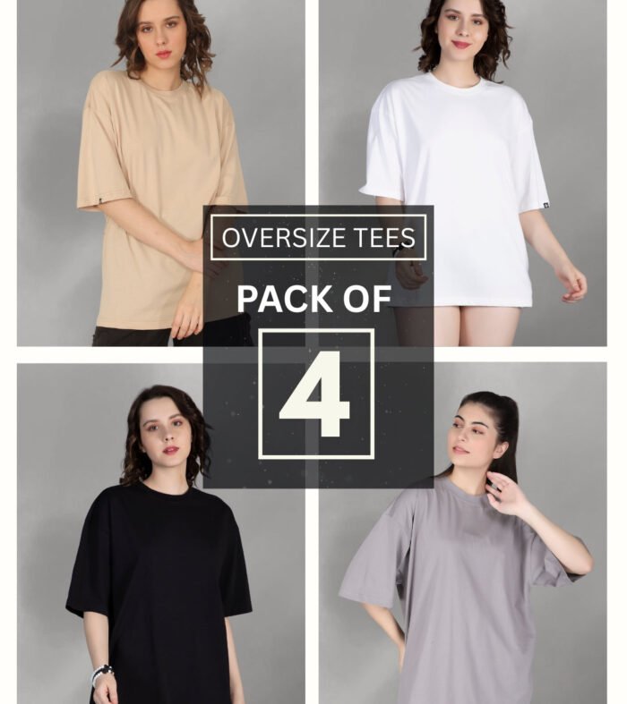 Solid Oversized T-Shirt Women Combo - Pack of 4