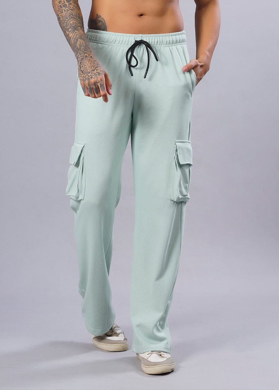 Men Premium Terry Cargo Pants Mint Green