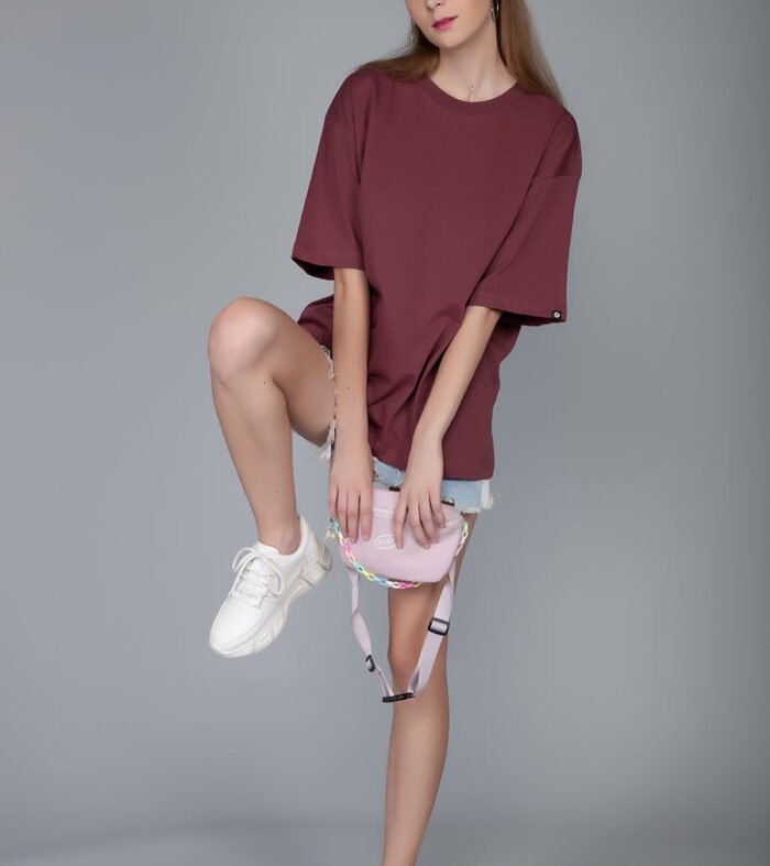 Solid Women Oversized T Shirt Mauve Toupe