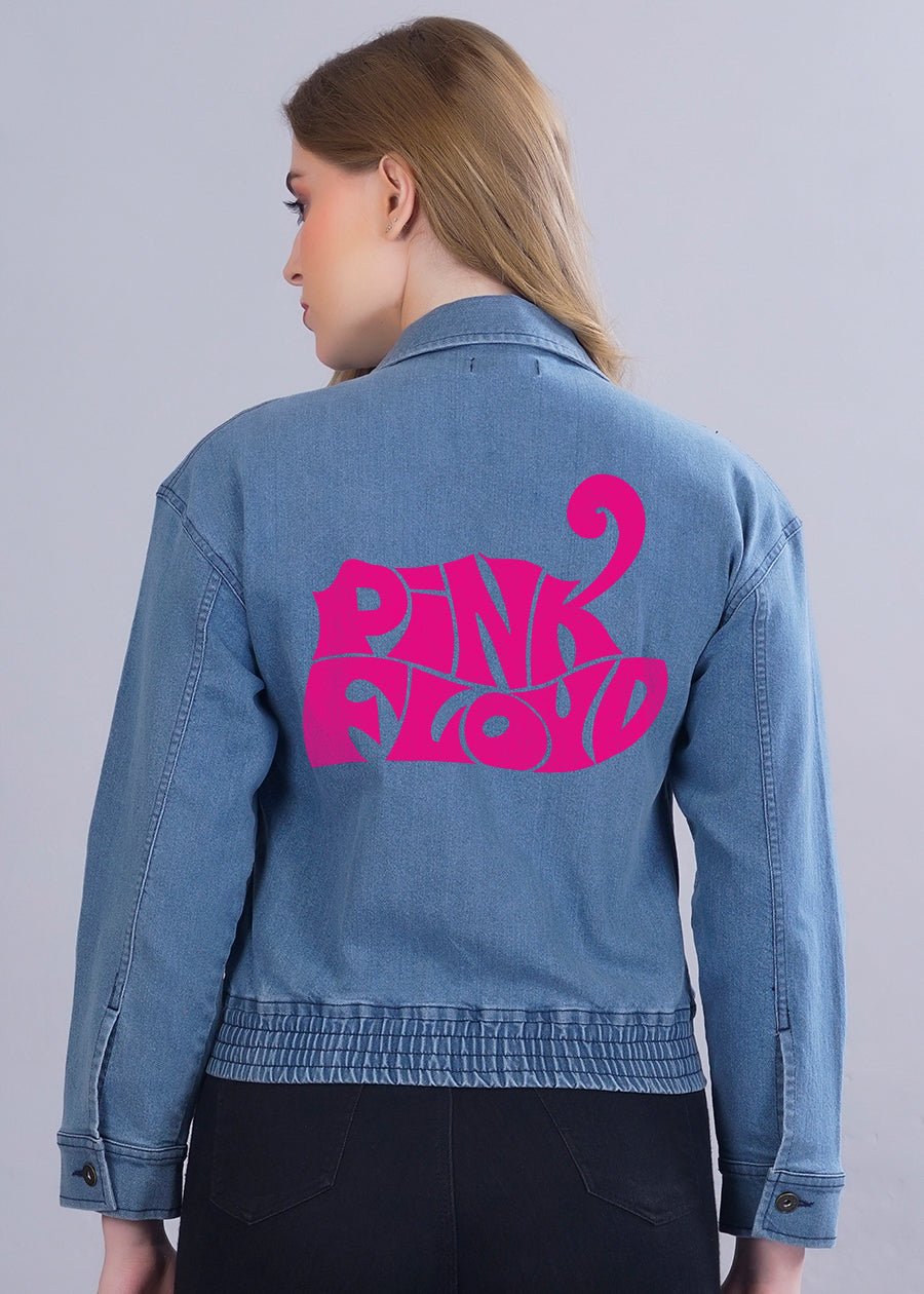 Pink Floyd Printed Cropped Denim Jacket For Womens