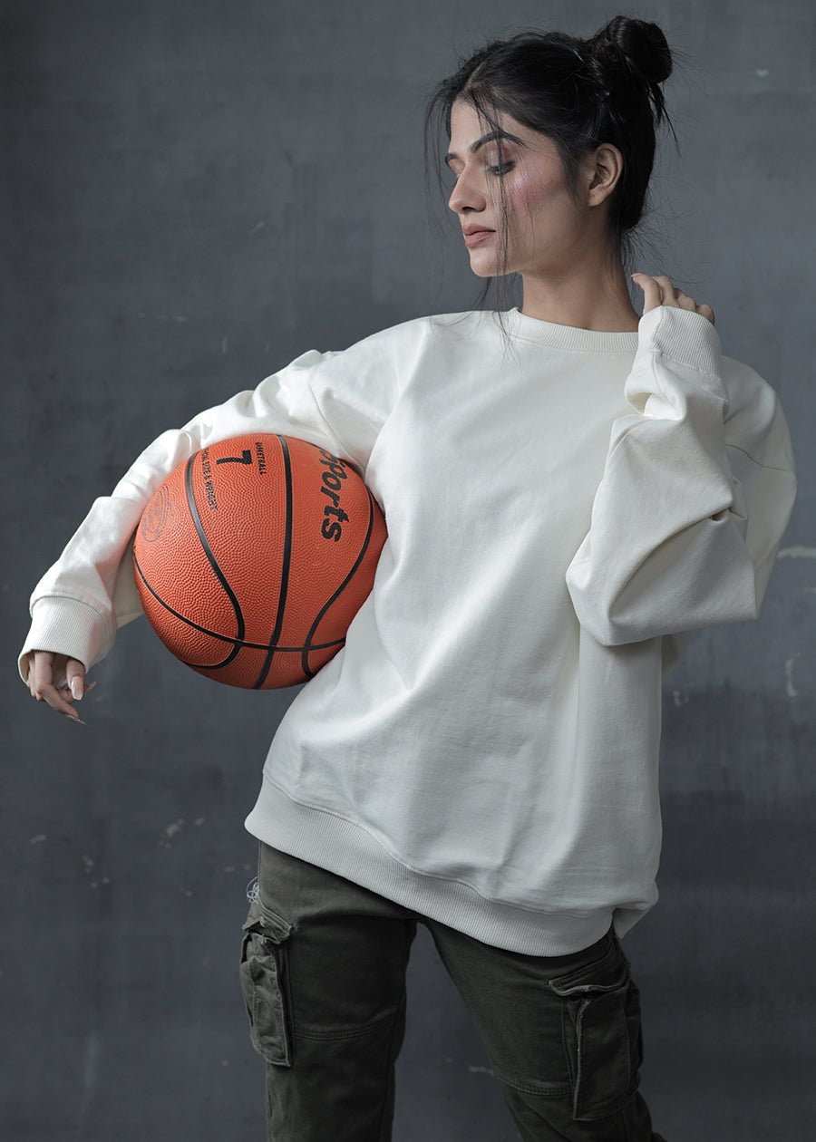 Solid Women Drop Shoulder Sweatshirt | Off White