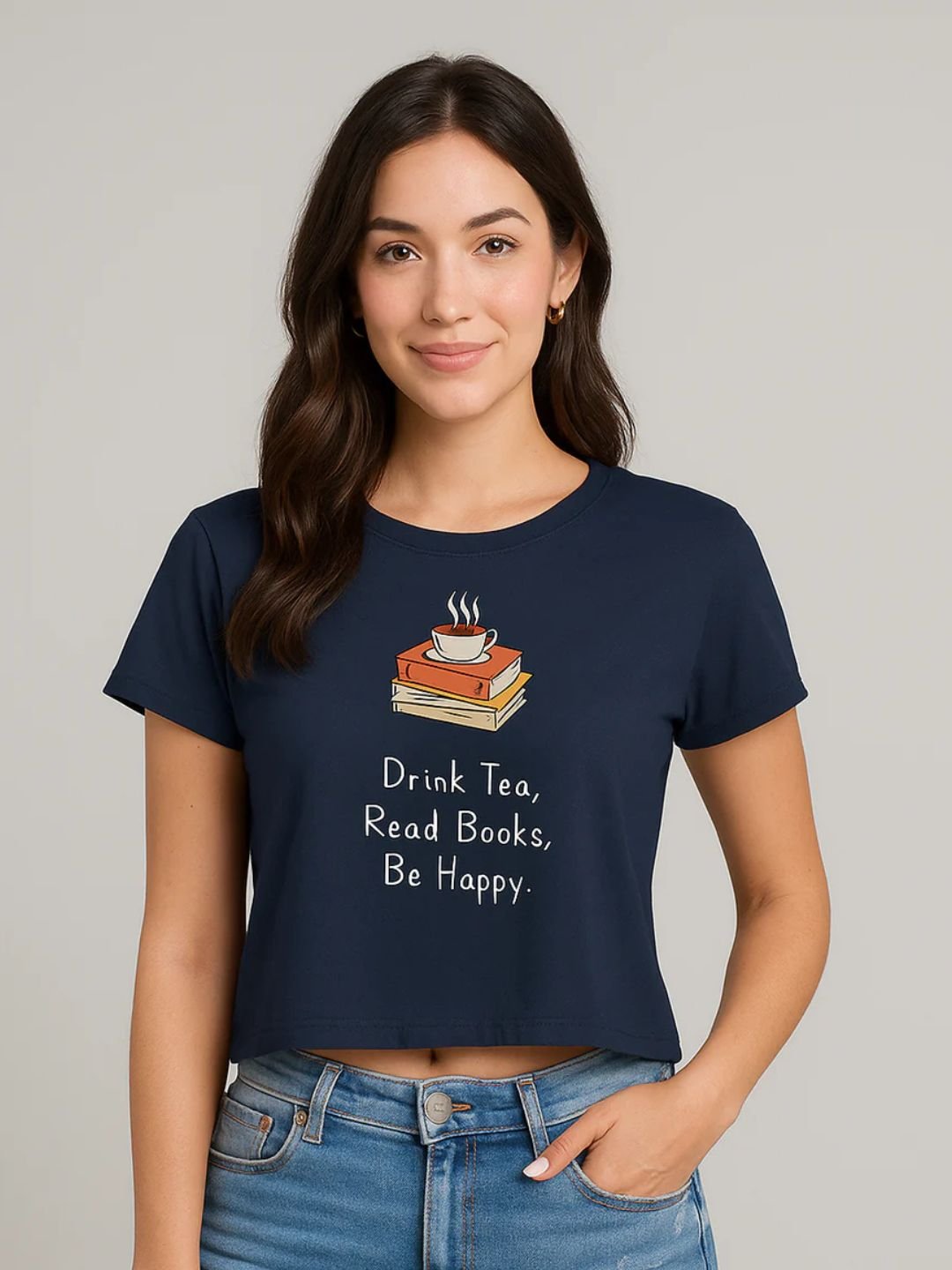 Drink Tea, Read Books, Be Happy Women Crop Top