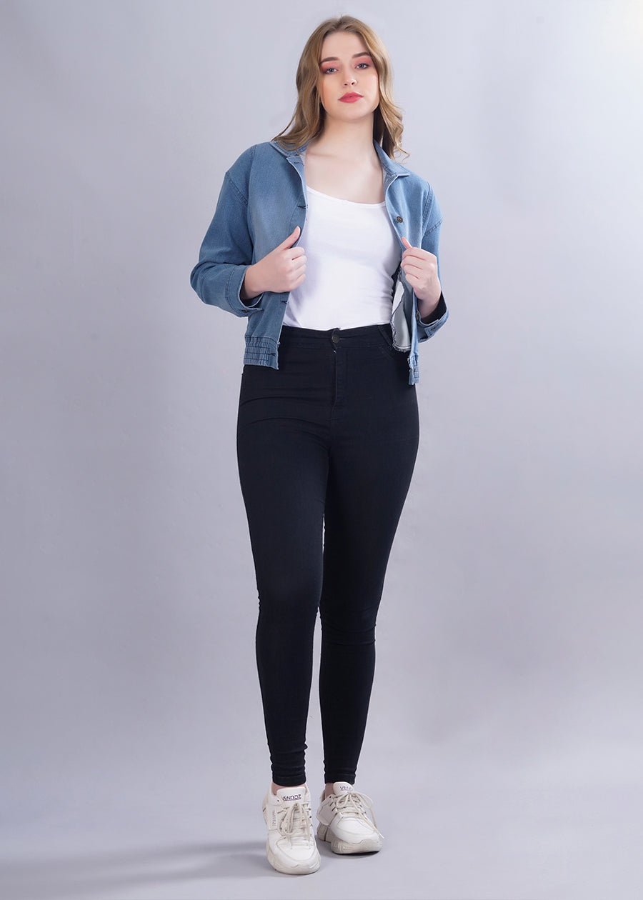 Women Cropped Denim Jacket Blue