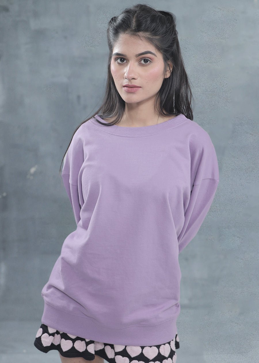 Solid Lilac Women Drop Shoulder Terry Sweatshirt