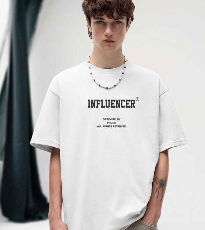 INFLUENCER White Men Oversized T-Shirt – Pure Cotton | Streetwear Fashion | Loose Fit