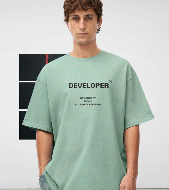 DEVELOPER Mint Green Men Oversized T-Shirt – Pure Cotton | Streetwear Fashion | Loose Fit
