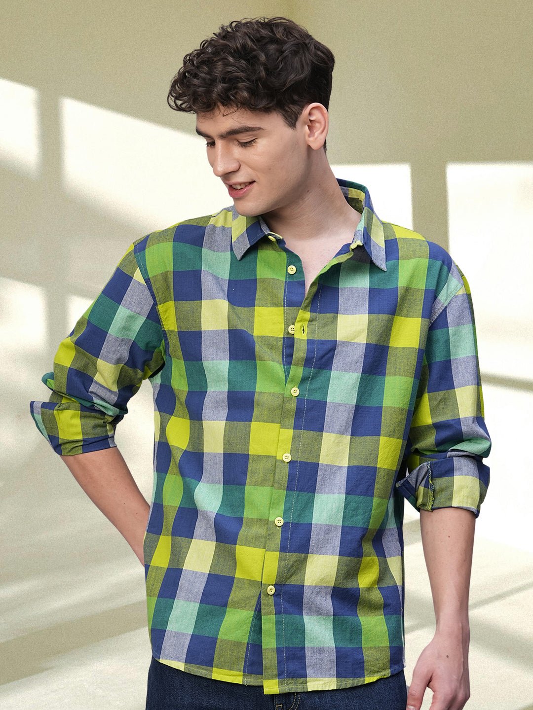 Pronk Men Full Sleeve Check Shirt - Yellow