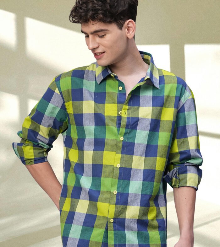 Pronk Men Full Sleeve Check Shirt - Yellow