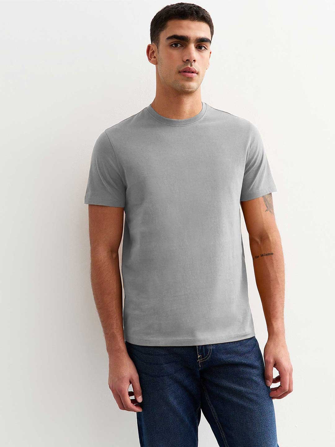 Solid Men Half Sleeve T-Shirt - Ash Grey