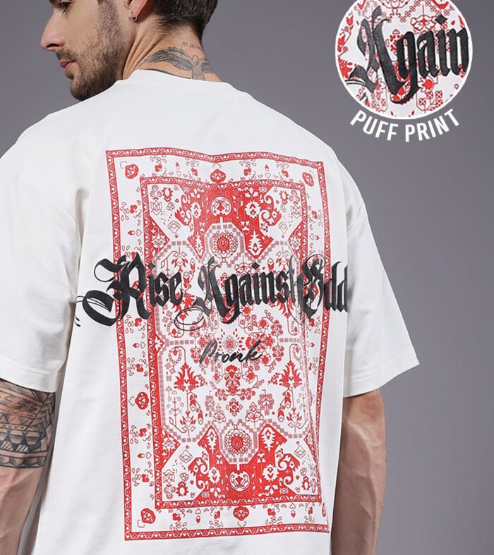 Rise Against Odds Puff Printed Men Oversized Terry T-shirt