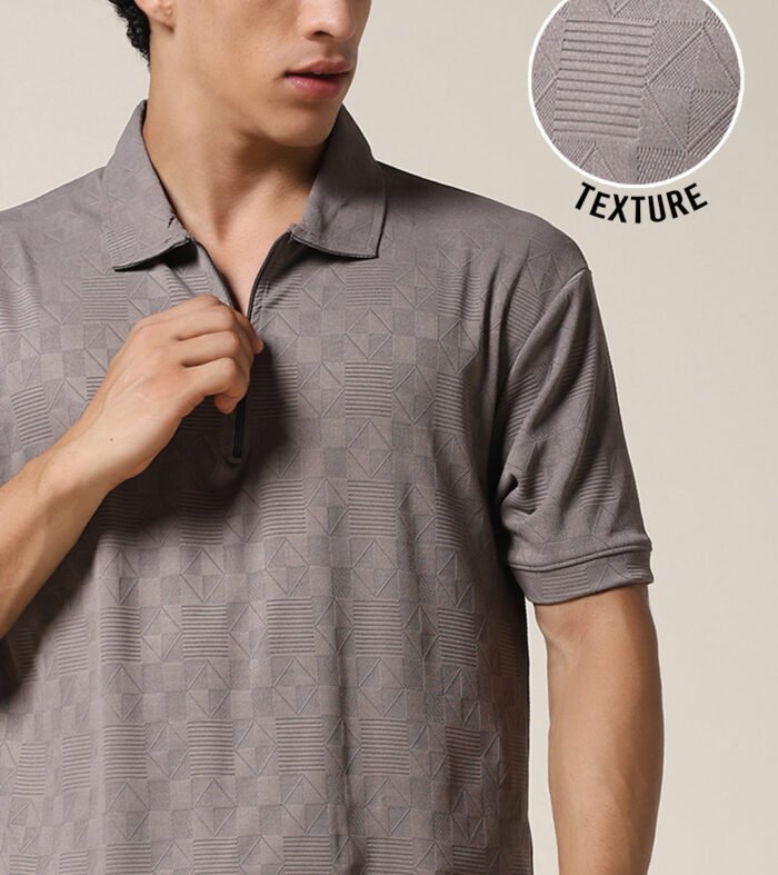 Men Relaxed Fit Korean Texture Polo T-Shirt