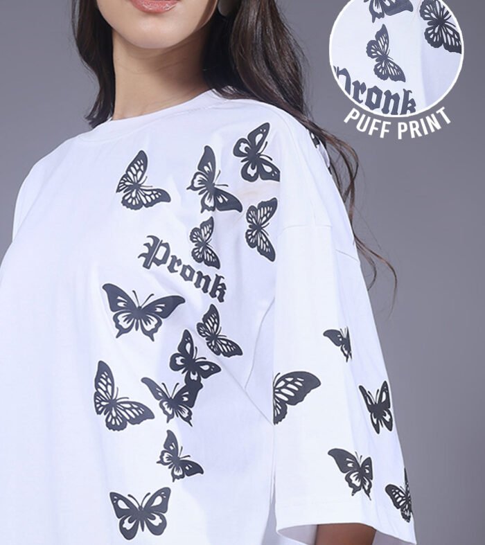 Butterfly Puff Printed Women Oversized T-shirt