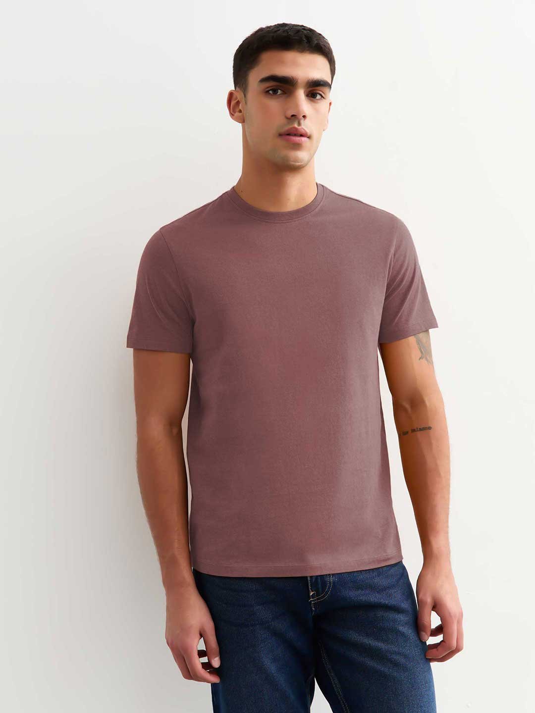 Solid Men Half Sleeve T-Shirt - Mauve Taupe