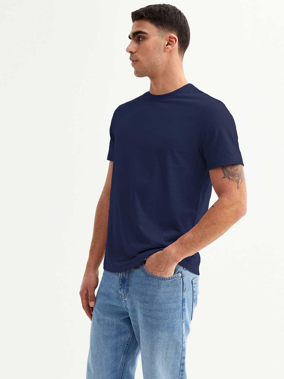 Solid Men Half Sleeve T Shirt Classic Navy
