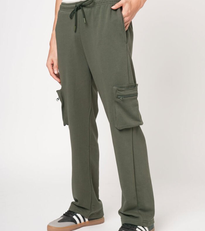 Men Cotton zipper jogger - Olive Green