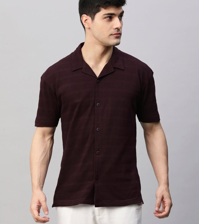 Mens Half Sleeve Resort Shirt - Wine