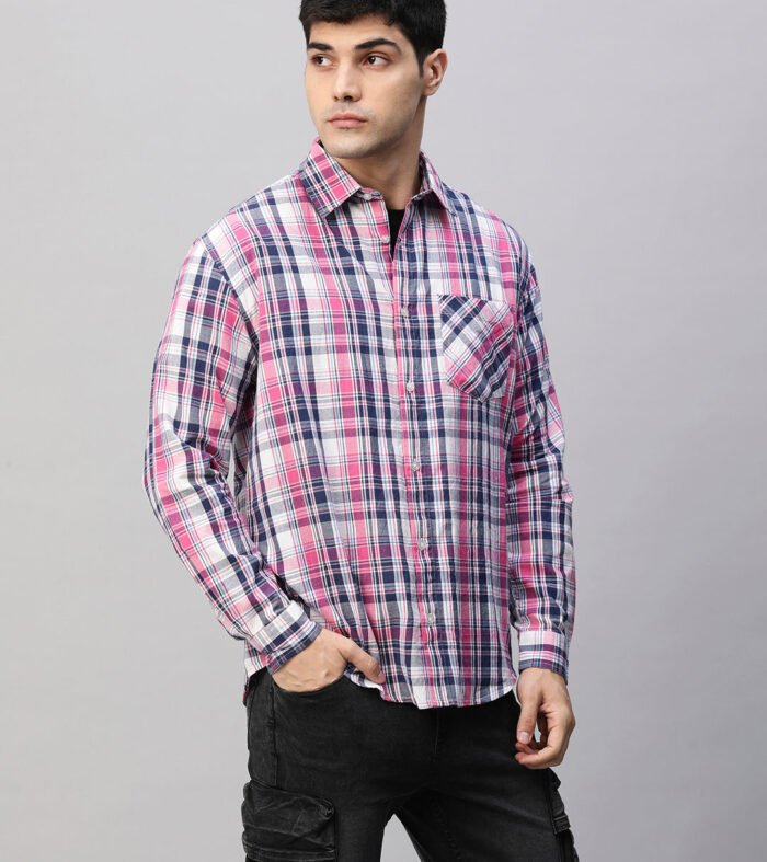 Mens Pink & Navy Relaxed Fit Shirt