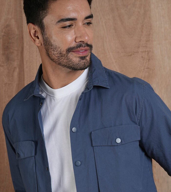 Solid Men Shacket - Blue