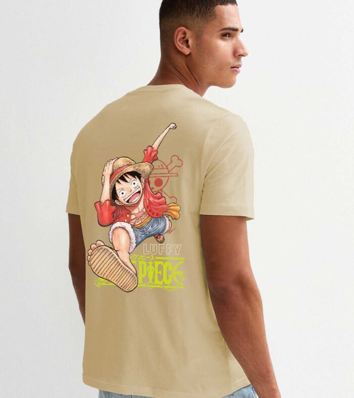 Run Luffy Men Regular Fit Beige Half Sleeve T-Shirt