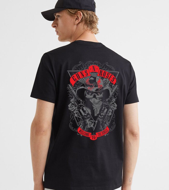 Red Pirate Guns N Roses Men Regular Fit Black Half Sleeve T-Shirt