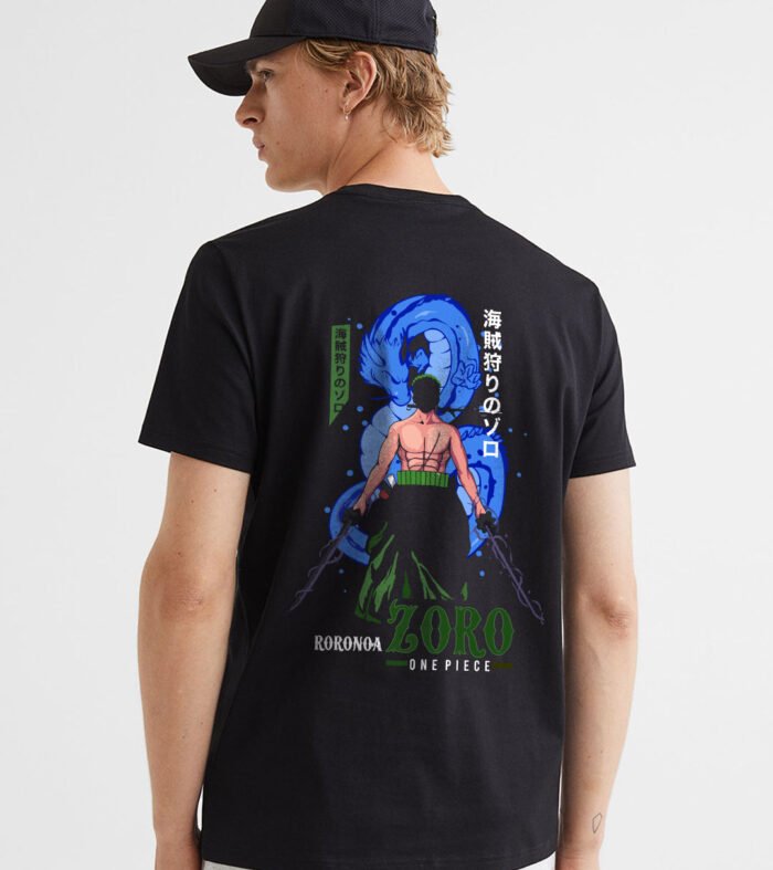 Zoro Men Regular Fit Black Half Sleeve T-Shirt