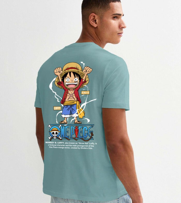 Luffy One Piece Men Regular Fit Mint Green Half Sleeve T-Shirt