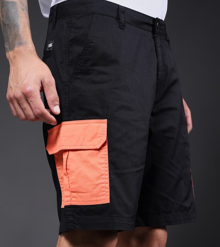 Men's Cotton Utility Cargo Shorts with Multi-Pockets – Black