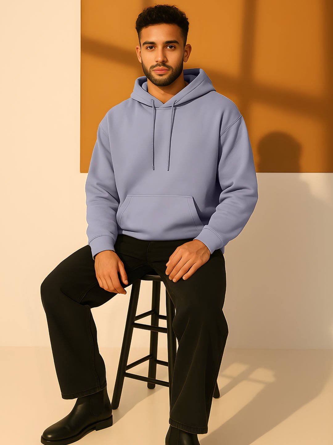 Solid Men Drop Shoulder Premium Terry Hoodie Ash Grey