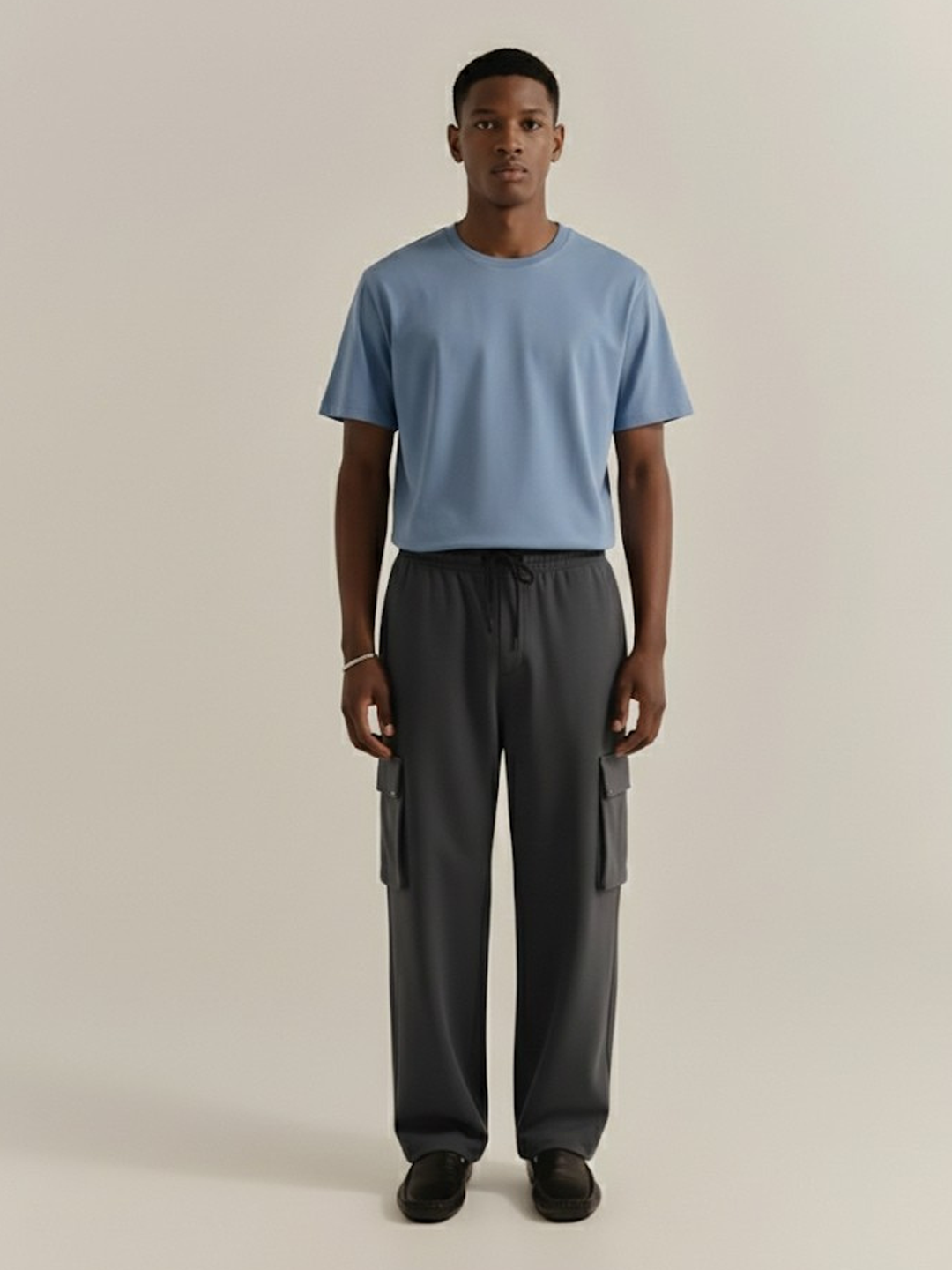 Men Premium Terry Cargo Pants - Dark Grey