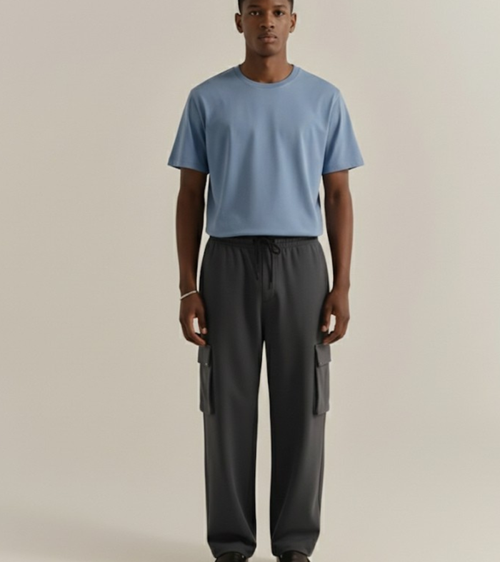 Men Premium Terry Cargo Pants - Dark Grey