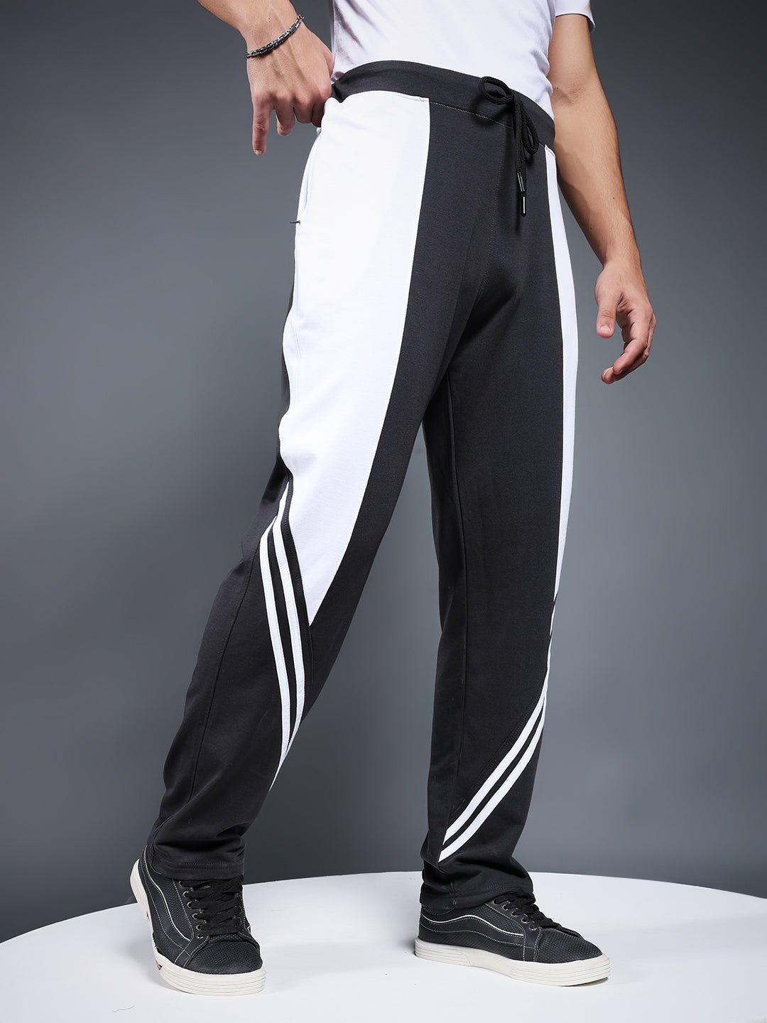 Men Colorblock Premium Terry Jogger with Side Stripes - Dark Grey