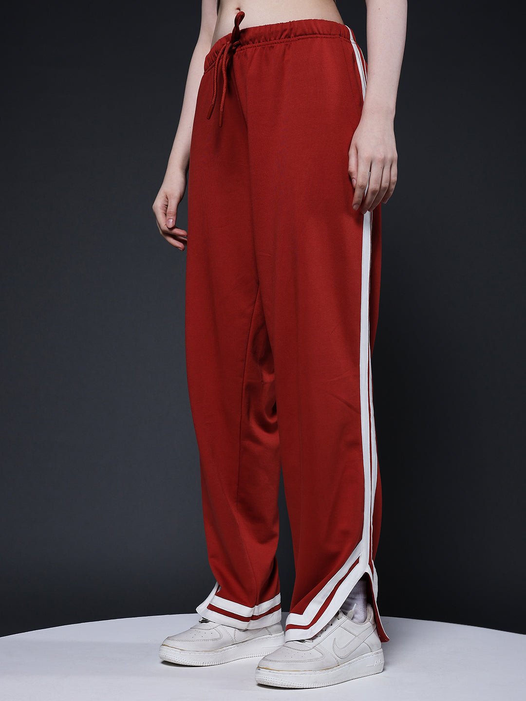 Women Premium Terry Jogger with Side Stripes - Rust