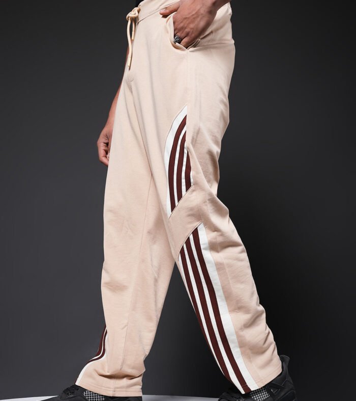 Men Premium Terry Jogger with Side Stripes - Beige