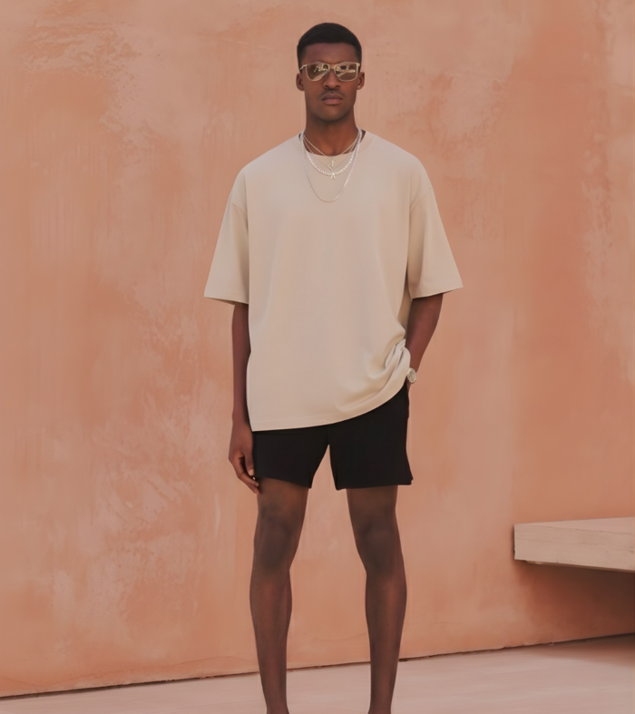 Solid Men Oversized T-Shirt - Beige