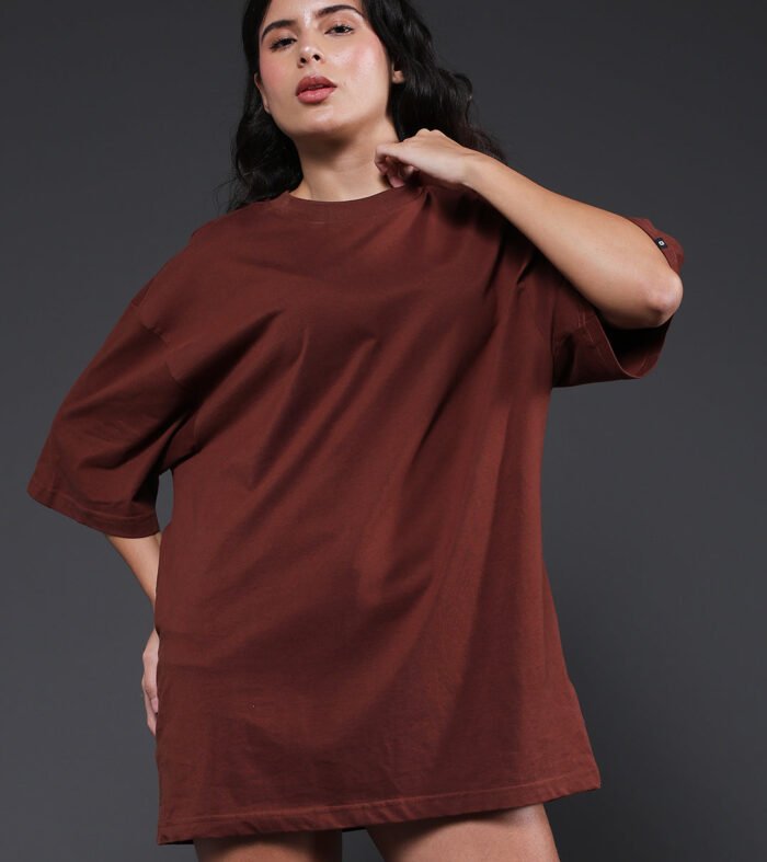 Solid Women Oversized T-Shirt - Cocoa