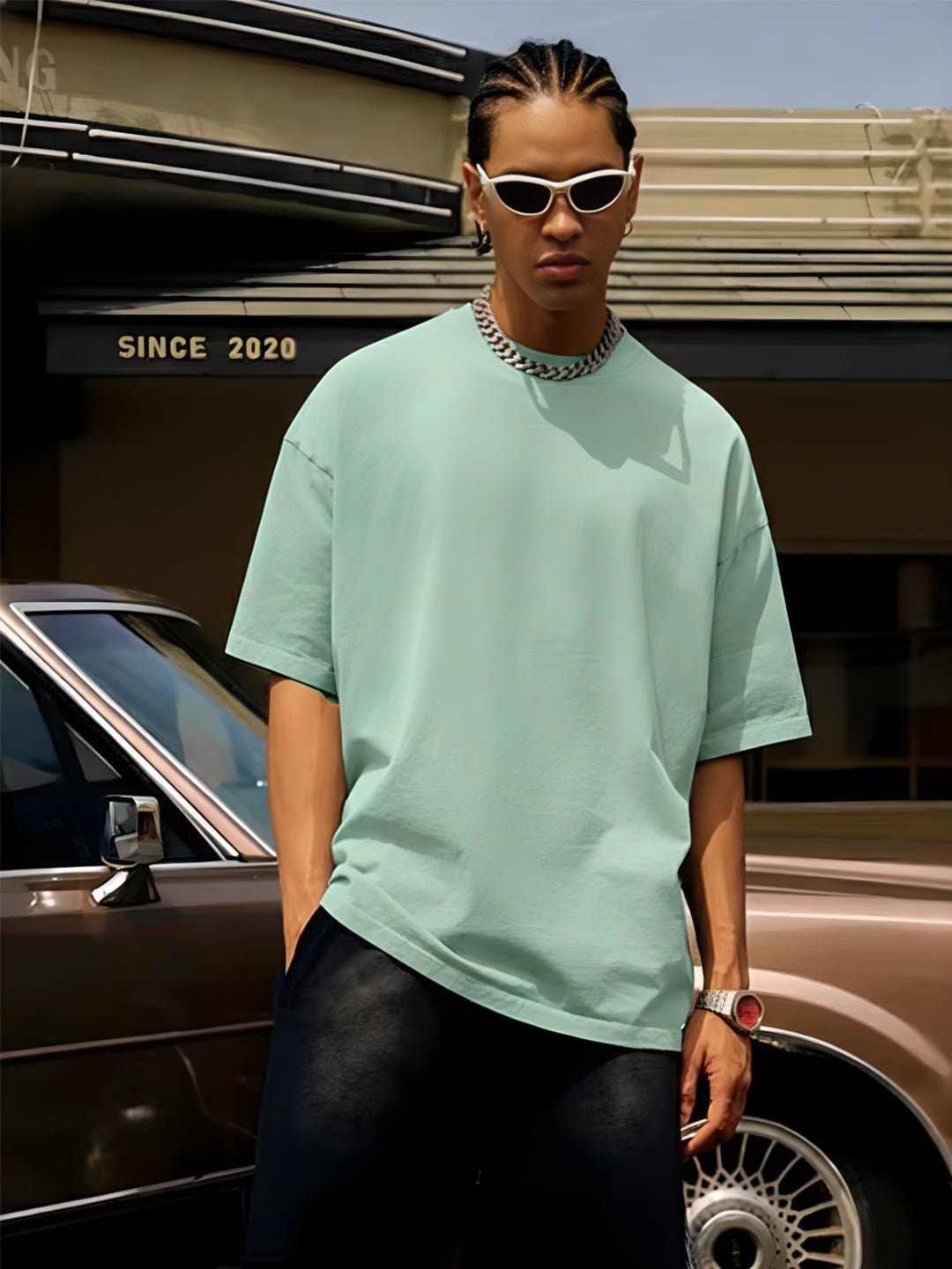 Solid Men Oversized T-Shirt - Mint Green